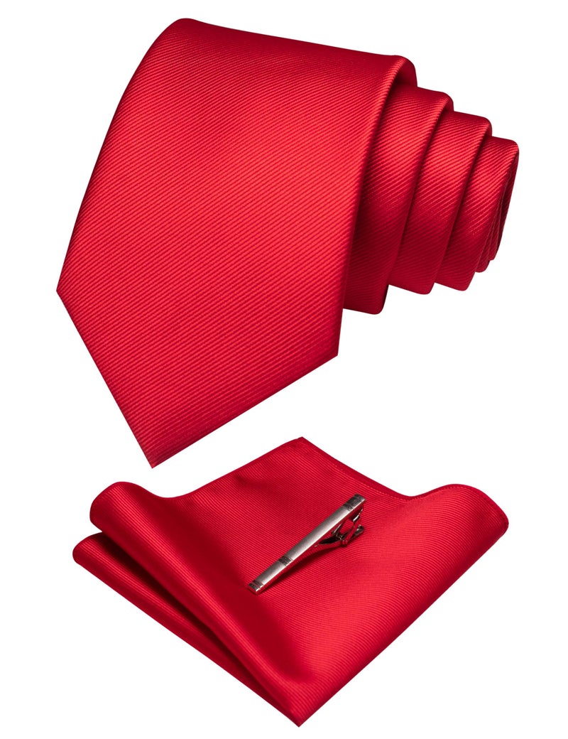 JEMYGINS Red Formal Necktie and Pocket Square, Hankerchief and Tie Bar Clip Sets for Men - Image 1